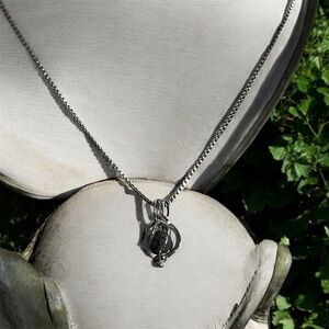 Elegant Caged Lava Rock Silver Pendant Necklace